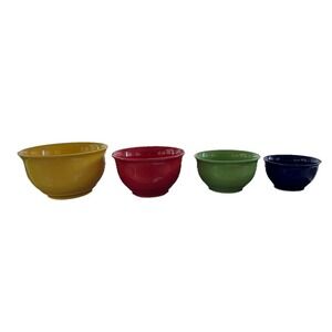 Vtg 4-Piece Gibson Rainbow Ceramic Nesting Mixing Batter Bowls Exc Condition